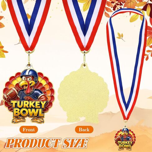 Cunno Turkey Medals Thanksgiving Turkey Bowl Medals 2'' Gold Award with Neck Ribbon for Thanksgiving Bowl Community Fall Holiday Events Sports Day Prizes in Saudi Arabia
