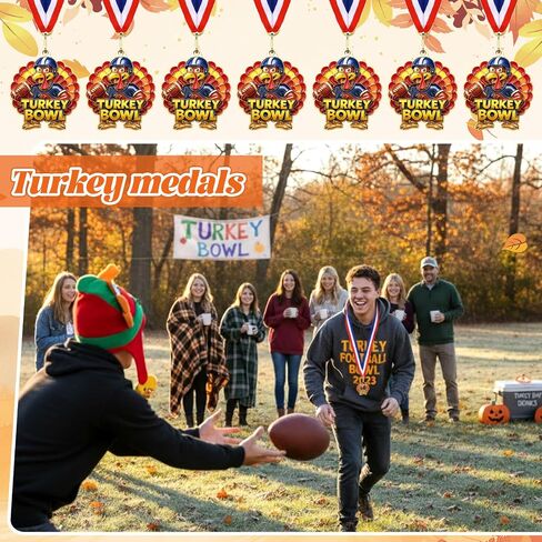 Cunno Turkey Medals Thanksgiving Turkey Bowl Medals 2'' Gold Award with Neck Ribbon for Thanksgiving Bowl Community Fall Holiday Events Sports Day Prizes in Saudi Arabia