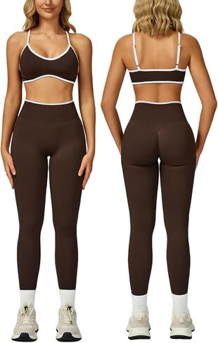 Womens Workout Sets 2 Piece Contrastline Sports Bra Seamless High Wait Butt Lifting Leggings Gym Yoga Outfits in Saudi Arabia