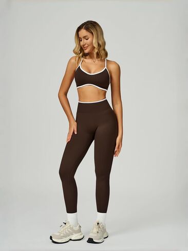 Womens Workout Sets 2 Piece Contrastline Sports Bra Seamless High Wait Butt Lifting Leggings Gym Yoga Outfits in Saudi Arabia