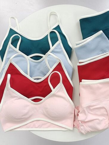 Womens Workout Sets 2 Piece Contrastline Sports Bra Seamless High Wait Butt Lifting Leggings Gym Yoga Outfits in Saudi Arabia