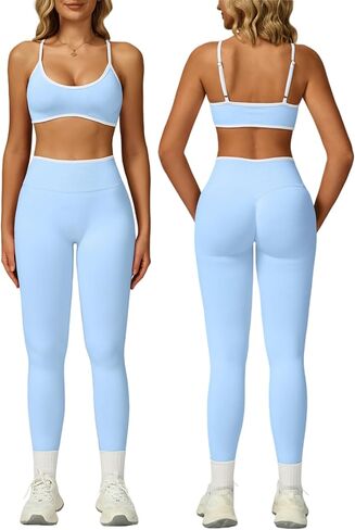 Womens Workout Sets 2 Piece Contrastline Sports Bra Seamless High Wait Butt Lifting Leggings Gym Yoga Outfits in Saudi Arabia