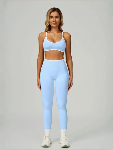 Womens Workout Sets 2 Piece Contrastline Sports Bra Seamless High Wait Butt Lifting Leggings Gym Yoga Outfits in Saudi Arabia