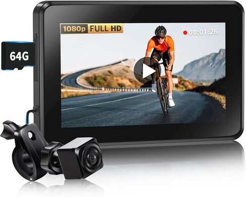 Bicycle Rear View Camera Recorder, 4.3" HD 1080P Screen Rear View Bike Camera, 110°Wide Angle View, 5000mAh Rechargeable Battery, 64G Micro SD Card Included in Saudi Arabia