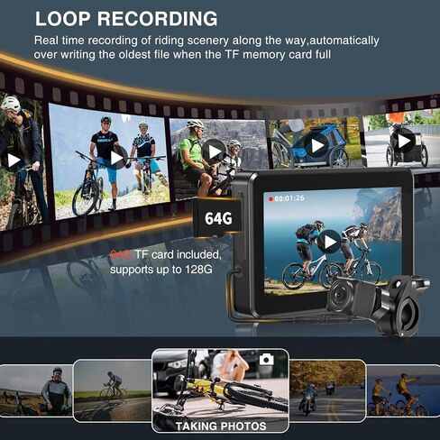 Bicycle Rear View Camera Recorder, 4.3" HD 1080P Screen Rear View Bike Camera, 110°Wide Angle View, 5000mAh Rechargeable Battery, 64G Micro SD Card Included in Saudi Arabia