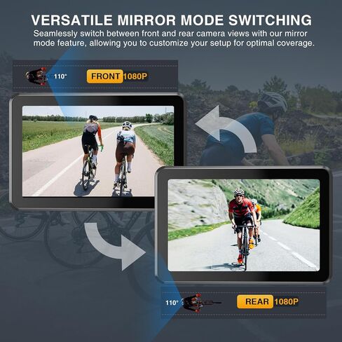 Bicycle Rear View Camera Recorder, 4.3" HD 1080P Screen Rear View Bike Camera, 110°Wide Angle View, 5000mAh Rechargeable Battery, 64G Micro SD Card Included in Saudi Arabia