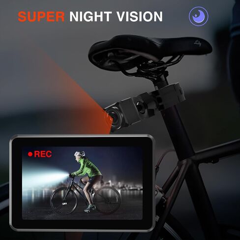 Bicycle Rear View Camera Recorder, 4.3" HD 1080P Screen Rear View Bike Camera, 110°Wide Angle View, 5000mAh Rechargeable Battery, 64G Micro SD Card Included in Saudi Arabia