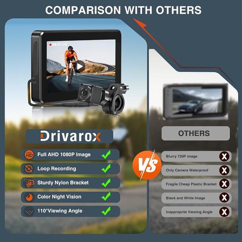 Bicycle Rear View Camera Recorder, 4.3" HD 1080P Screen Rear View Bike Camera, 110°Wide Angle View, 5000mAh Rechargeable Battery, 64G Micro SD Card Included in Saudi Arabia