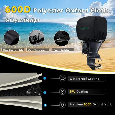 Outboard Motor Cover, 600D Boat Motor Cover Waterproof ， Heavy Duty Boat Motor Cover Fit for Motor 50-115HP (26" x 22" x 24") No Tears & No Fading,Black in Saudi Arabia