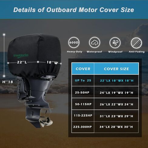 Outboard Motor Cover, 600D Boat Motor Cover Waterproof ， Heavy Duty Boat Motor Cover Fit for Motor 50-115HP (26" x 22" x 24") No Tears & No Fading,Black in Saudi Arabia
