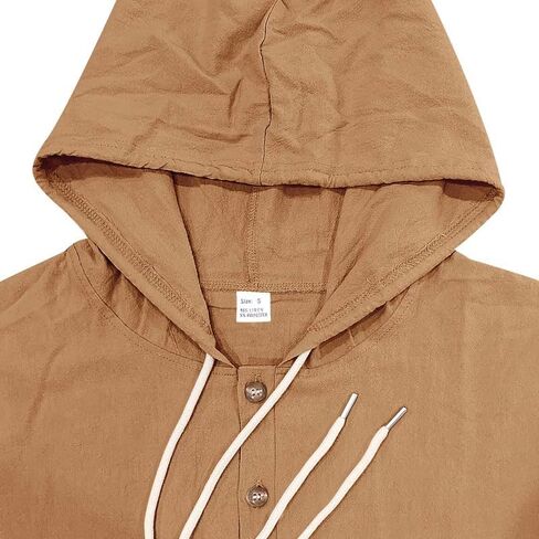 Mens Long Sleeve Shirts Drawstring Hooded Sweatshirt Casual Button Shirts in Saudi Arabia