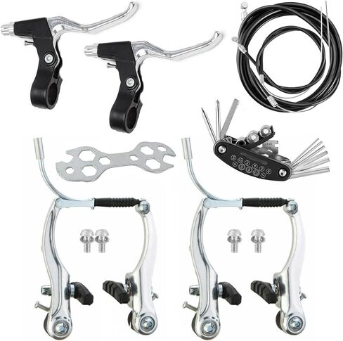 Complete Bike Brakes Set, Universal Front and Rear Bike Brake, V-Type Bicycle Brake Set, Inner and Outer Callipers Cables Lever Kit with Multi-Tool Wrenches for Most Bicycle(Black) in Saudi Arabia