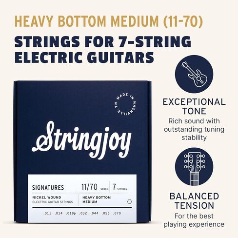 Stringjoy HVY117، 7 سلاسل جيتار كهربائي مميزة، 11-70 مقياس سفلي ثقيل متوسط، 7 سلاسل نيكل، ملحقات الجيتار الكهربائي، أوتار جيتار بديلة للجيتار الكهربائي in Kuwait