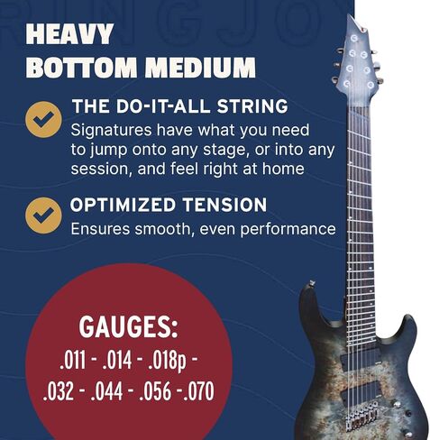 Stringjoy HVY117، 7 سلاسل جيتار كهربائي مميزة، 11-70 مقياس سفلي ثقيل متوسط، 7 سلاسل نيكل، ملحقات الجيتار الكهربائي، أوتار جيتار بديلة للجيتار الكهربائي in Kuwait