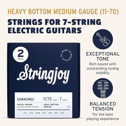 Stringjoy HVY117، 7 سلاسل جيتار كهربائي مميزة، 11-70 مقياس سفلي ثقيل متوسط، 7 سلاسل نيكل، ملحقات الجيتار الكهربائي، أوتار جيتار بديلة للجيتار الكهربائي in Kuwait