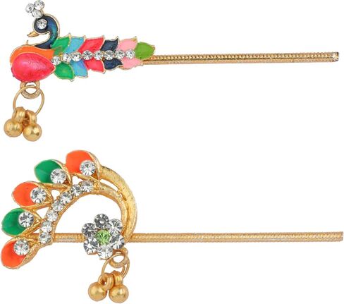 Pack of 2 Bansuri Bansi Decorative Brass God Laddu Gopal Metal Flute Small Size for Ladoo Gopal Meenakari and Rhinestone Flutes for Indian Traditional Diwali Festival Decor (Size:-1.5") in Saudi Arabia
