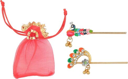 Pack of 2 Bansuri Bansi Decorative Brass God Laddu Gopal Metal Flute Small Size for Ladoo Gopal Meenakari and Rhinestone Flutes for Indian Traditional Diwali Festival Decor (Size:-1.5") in Saudi Arabia