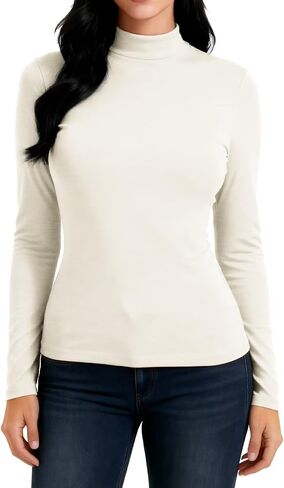 Long Sleeve Turtleneck Women - Mock Neck Basic Shirts Thermal Undershirt Lightweight Base Layer T-Shirt in Saudi Arabia