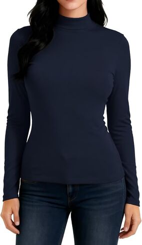 Long Sleeve Turtleneck Women - Mock Neck Basic Shirts Thermal Undershirt Lightweight Base Layer T-Shirt in Saudi Arabia