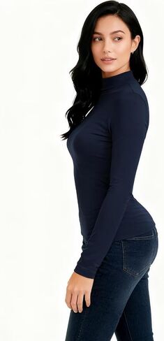 Long Sleeve Turtleneck Women - Mock Neck Basic Shirts Thermal Undershirt Lightweight Base Layer T-Shirt in Saudi Arabia