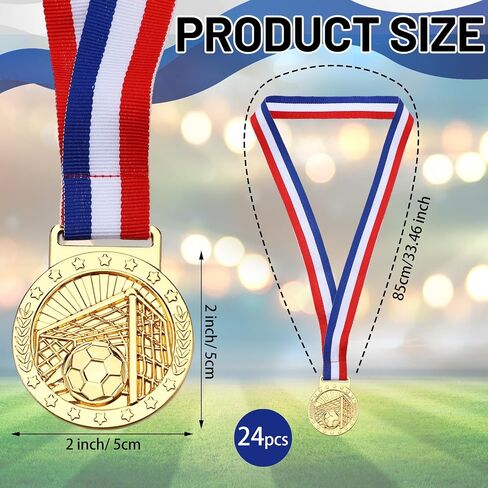Cunno 24 Pcs Gold Award Medals 2'' Basketball Soccer Medals with Ribbon Trophy Awards for Sports Team Competition Participation Winner Gift in Saudi Arabia