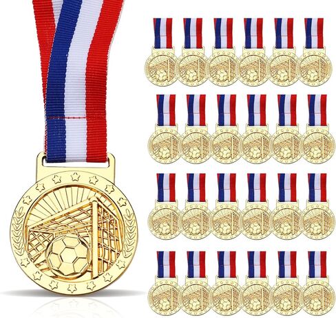 Cunno 24 Pcs Gold Award Medals 2'' Basketball Soccer Medals with Ribbon Trophy Awards for Sports Team Competition Participation Winner Gift in Saudi Arabia