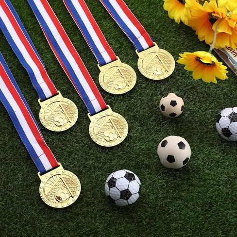 Cunno 24 Pcs Gold Award Medals 2'' Basketball Soccer Medals with Ribbon Trophy Awards for Sports Team Competition Participation Winner Gift in Saudi Arabia