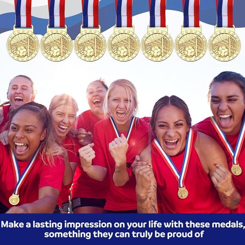 Cunno 24 Pcs Gold Award Medals 2'' Basketball Soccer Medals with Ribbon Trophy Awards for Sports Team Competition Participation Winner Gift in Saudi Arabia