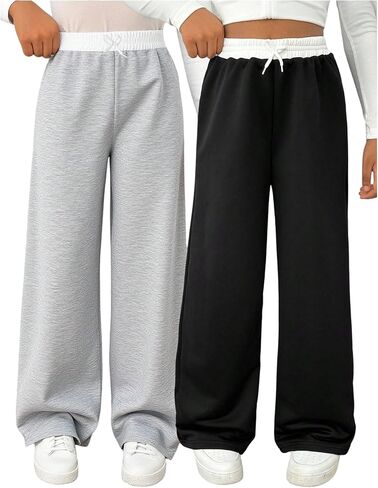 SOLY HUX Girl's 2 Piece Baggy Sweatpants Elastic Waist Wide Leg Pants Casual Athletic Trousers in Saudi Arabia