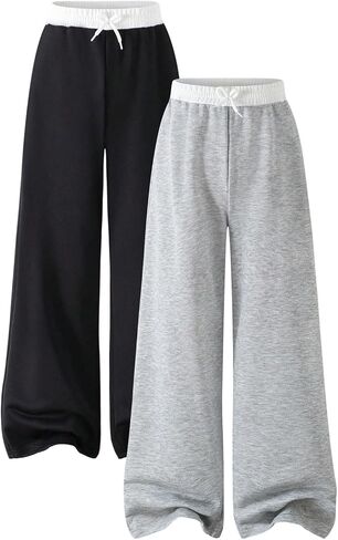 SOLY HUX Girl's 2 Piece Baggy Sweatpants Elastic Waist Wide Leg Pants Casual Athletic Trousers in Saudi Arabia