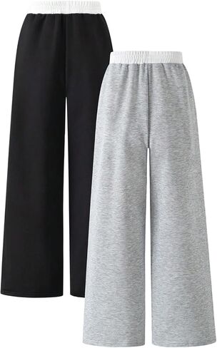 SOLY HUX Girl's 2 Piece Baggy Sweatpants Elastic Waist Wide Leg Pants Casual Athletic Trousers in Saudi Arabia