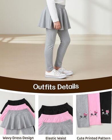 3 Pack Girls Leggings Kids Clothes Toddler Girls Sweatpants Ruffle Skirt Pants Leggings with Skirt 3-7 Years in Saudi Arabia