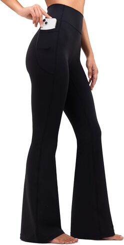 YUNOGA Flare Leggings for Women with Pockets 32" Inseam High Waisted No Front Seam Buttery Soft Gym Yoga Pants in Saudi Arabia