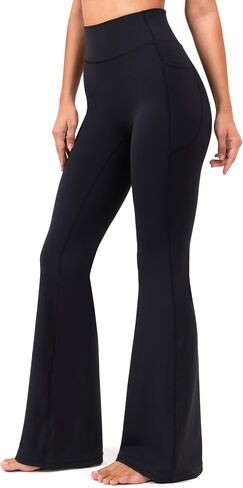 YUNOGA Flare Leggings for Women with Pockets 32" Inseam High Waisted No Front Seam Buttery Soft Gym Yoga Pants in Saudi Arabia