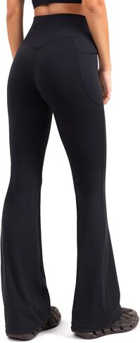 YUNOGA Flare Leggings for Women with Pockets 32" Inseam High Waisted No Front Seam Buttery Soft Gym Yoga Pants in Saudi Arabia