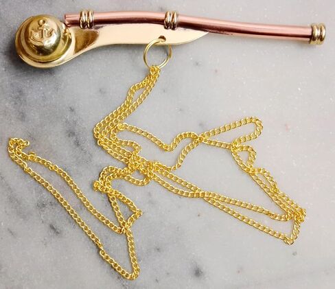 Nautical Solid Brass 5 Inch Boatswain Whistle Chain | Lightweight Portable Whistle Rustic Vintage |For Maritime Signals Communication Ships and Boats Home Decor Gift in Saudi Arabia