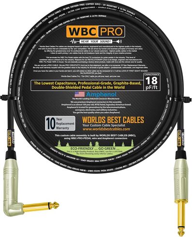 3 Units - 6 Foot - WBC-PRO-Pedal – 22 AWG - Low-Cap (18pF/ft) – Pro-Grade –Graphite-Based - Dual-Shielded Pedal, Effects, Patch, Instrument Cable & Amphenol M-Series Angled & Straight Gold TS Plugs in Saudi Arabia
