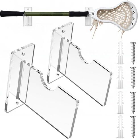Leinuosen 2 Pcs Lacrosse Stick Wall Mount Crystal Clear Acrylic Hockey Stick Display Rack Ice Hockey Organizer Hanger Holder Fits Standard Size Shafts, Easy Install for Sports Equipment in Saudi Arabia