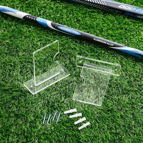 Leinuosen 2 Pcs Lacrosse Stick Wall Mount Crystal Clear Acrylic Hockey Stick Display Rack Ice Hockey Organizer Hanger Holder Fits Standard Size Shafts, Easy Install for Sports Equipment in Saudi Arabia