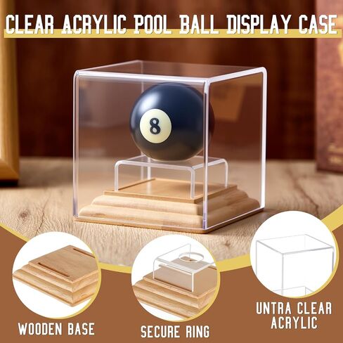 Acrylic Billiards Display Case with Wood Base, UV Protected Clear Display Cube Memorabilia Showcase Ball Protector for Billiards, Pool Ball, Memorabilia Gifts in Saudi Arabia