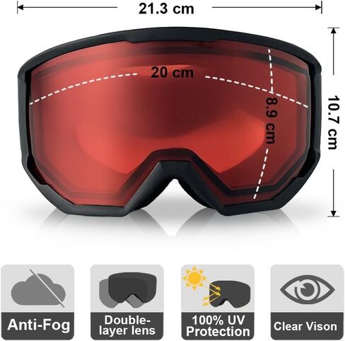 OTG Ski Goggles,Dual Lens Skiing Snowboarding Goggles Anti-Fog lens UV Protection for Men & Women,Helmet Compatible in Saudi Arabia
