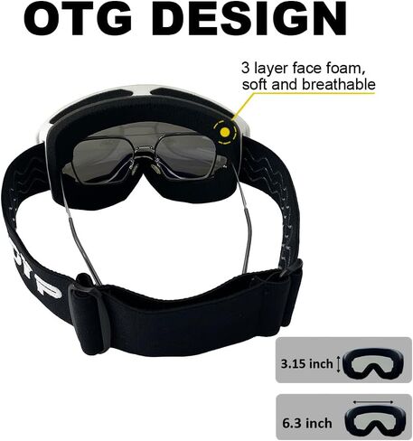 OTG Ski Goggles,Dual Lens Skiing Snowboarding Goggles Anti-Fog lens UV Protection for Men & Women,Helmet Compatible in Saudi Arabia