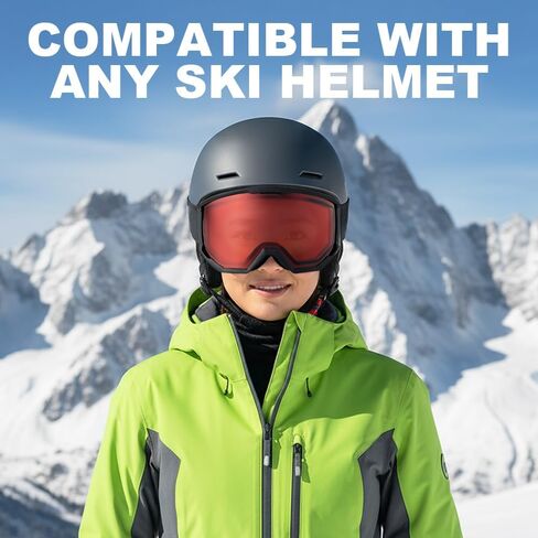 OTG Ski Goggles,Dual Lens Skiing Snowboarding Goggles Anti-Fog lens UV Protection for Men & Women,Helmet Compatible in Saudi Arabia