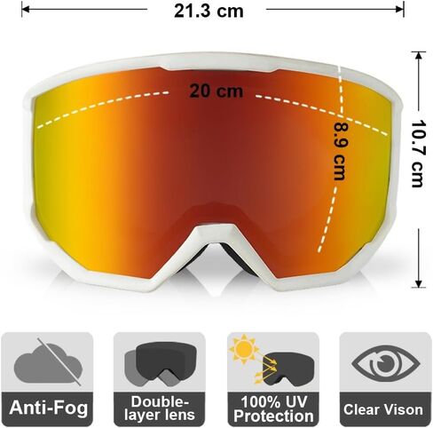 OTG Ski Goggles,Dual Lens Skiing Snowboarding Goggles Anti-Fog lens UV Protection for Men & Women,Helmet Compatible in Saudi Arabia