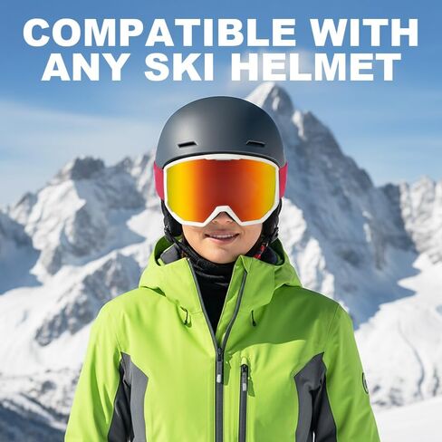 OTG Ski Goggles,Dual Lens Skiing Snowboarding Goggles Anti-Fog lens UV Protection for Men & Women,Helmet Compatible in Saudi Arabia