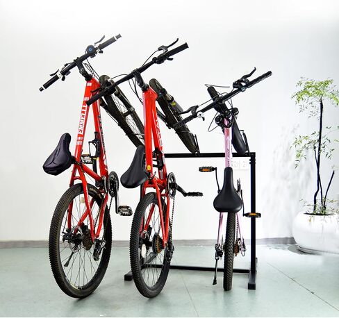 3 Bikes Stand Rack, Bikes Floor Stand for Garage, Indoor, Outdoor, Bicycle Parking Rack Fit 20"-29" Mountain Road and Kids Bikes, Max Tire Width 2.9" Easy to Install, Black in Saudi Arabia