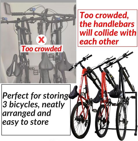 3 Bikes Stand Rack, Bikes Floor Stand for Garage, Indoor, Outdoor, Bicycle Parking Rack Fit 20"-29" Mountain Road and Kids Bikes, Max Tire Width 2.9" Easy to Install, Black in Saudi Arabia