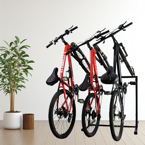 3 Bikes Stand Rack, Bikes Floor Stand for Garage, Indoor, Outdoor, Bicycle Parking Rack Fit 20"-29" Mountain Road and Kids Bikes, Max Tire Width 2.9" Easy to Install, Black in Saudi Arabia