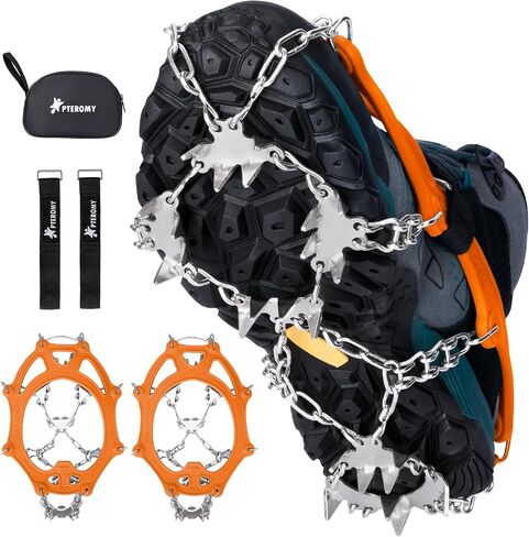 PTEROMY Crampons لأحذية المشي لمسافات طويلة مع 24 مسامير من الفولاذ المقاوم للصدأ، ومرابط ثلج للأحذية والأحذية طويلة الرقبة in Kuwait