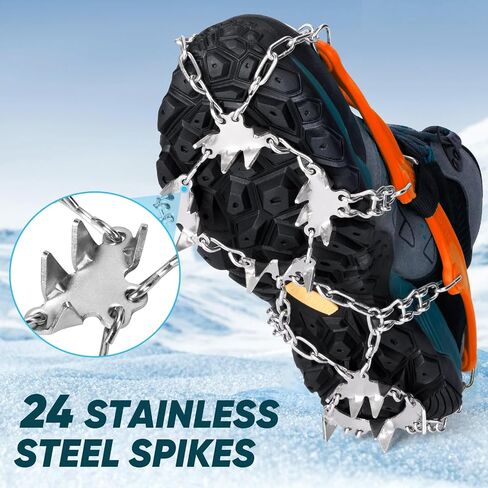 PTEROMY Crampons لأحذية المشي لمسافات طويلة مع 24 مسامير من الفولاذ المقاوم للصدأ، ومرابط ثلج للأحذية والأحذية طويلة الرقبة in Kuwait